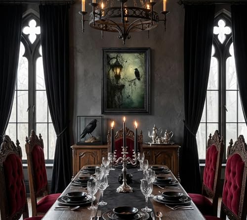 Black Raven Wall Art with Frame - Gothic Dark Academia Canvas Poster - 16x12in