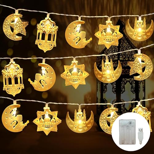 Ramadan Decorations String Lights 13FT 20 LED USB/Battery Operated 8 Modes Warm White