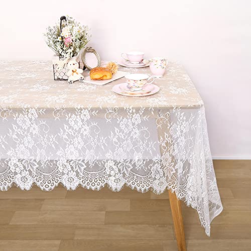 White Lace Tablecloth 60x120 Inch Rectangular Wedding Overlay - 10 Pack with Variations