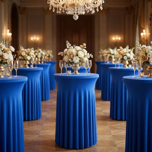 Blue 32x43 Inch 6-Pack Spandex Cocktail Table Covers with Ruffle Skirt - ArtSocket