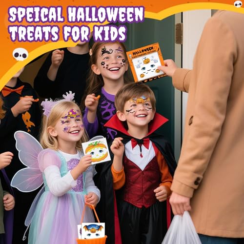 Kids Halloween Temporary Face Tattoos Set with Pumpkins Ghosts and Witches