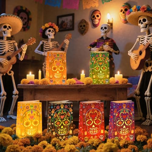 30 Pack Dia De Los Muertos Luminary Bags for Halloween & Fiesta Decor