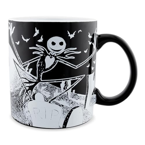 Glow-in-The-Dark Ceramic Coffee Mug - Nightmare Before Christmas Jack Skellington Graveyard - 20oz