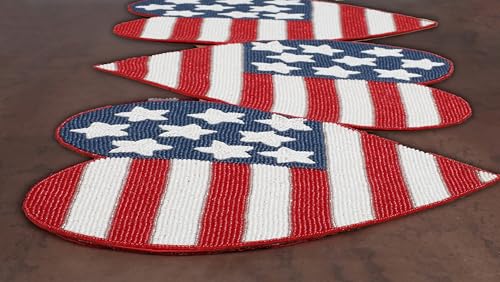 Beaded Table Runner 13x36 Inch Heart Flag Design Patriotic Decor - White Red Blue Variation