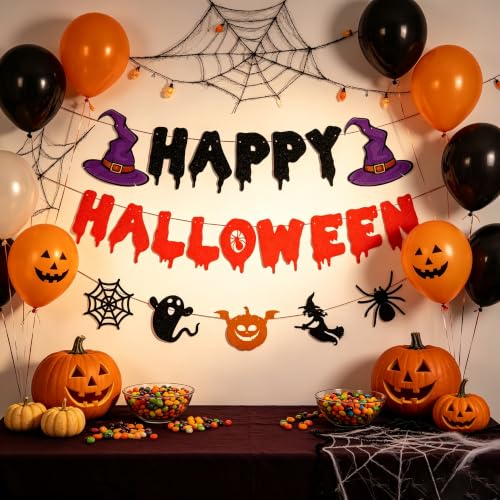 Halloween Banner Set with Pumpkins Ghost Skull & Bats - 3 Pieces Party Decorations