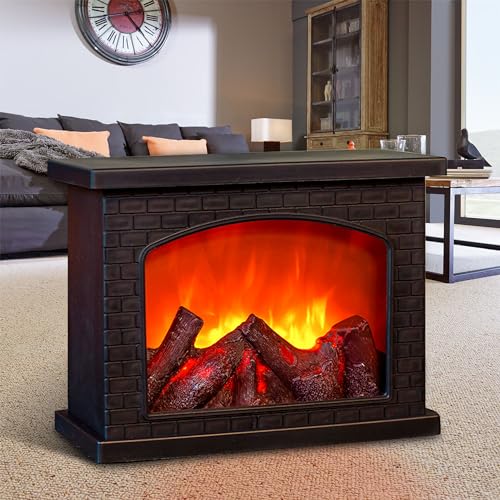 Black Fireplace Lanterns Decorative Small Fake Fireplace Lamp with LED Flame Effect