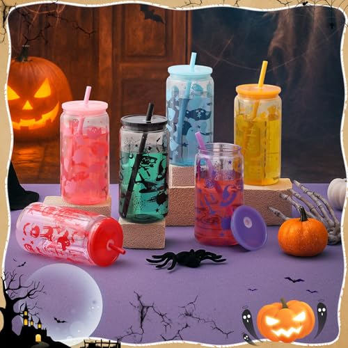 6 Pack Halloween Acrylic Tumblers 16 Oz with Lids & Straws - Festive Drinkware
