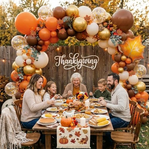 Fall Balloon Arch Kit with Maple Leaves - Orange & Brown Variations, Thanksgiving Party Decorations