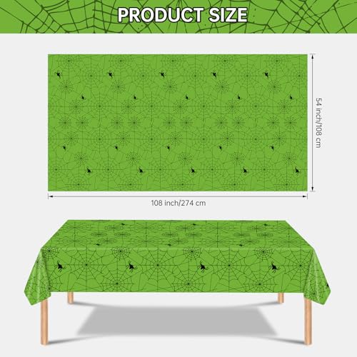 Green Halloween Spider Web Tablecloths - 2 Pack, Plastic Rectangular Table Cover for Party Decor