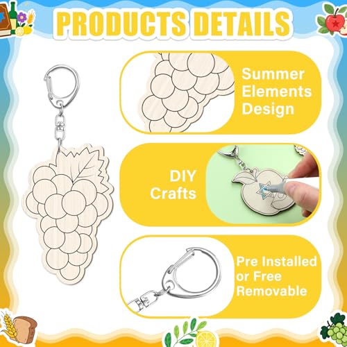 Wooden Sukkot Craft Keychains Set - 24 Pcs, 12 Styles for Holiday DIY