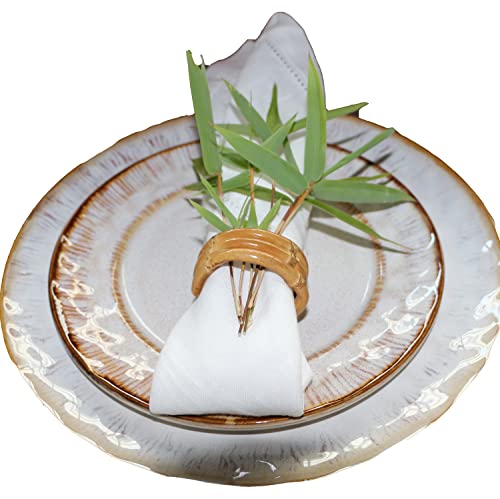 Bamboo Napkin Ring Set of 6 - Handmade Natural Table Decor, Garden Variation