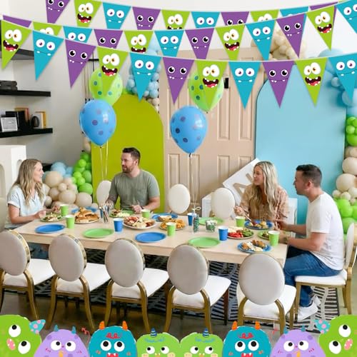 Monster Triangle Banner Party Pennant Set - Multi Color, 5 Pieces, 49 Ft