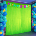 Fluorescent Macaron Green Foil Fringe Curtains - 2 Pack Neon Party Decorations