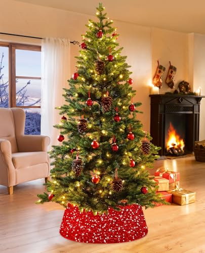 Red Christmas Tree Collar Sequin Tree Skirt 28 Inch Velvet Holiday Decor