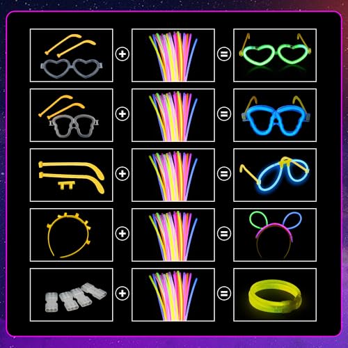 248 Pcs Glow Sticks Party Favors Kit with Connectors for DIY Necklaces Glasses Bracelets