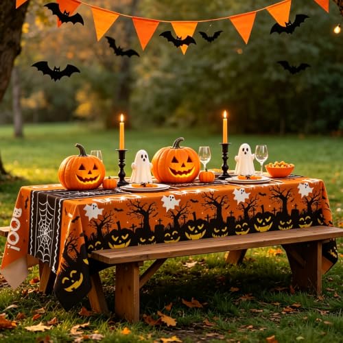 Halloween Plastic Table Cover Roll 54ft x 160ft with Cutter Box - Spider Web Design, Cut to Size
