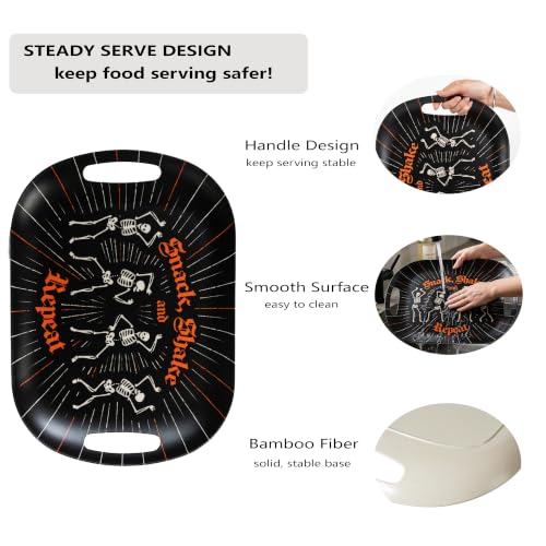 Black Halloween Gothic Skeleton Serving Trays Set of 2 - 18'' Rectangle & 13'' Round