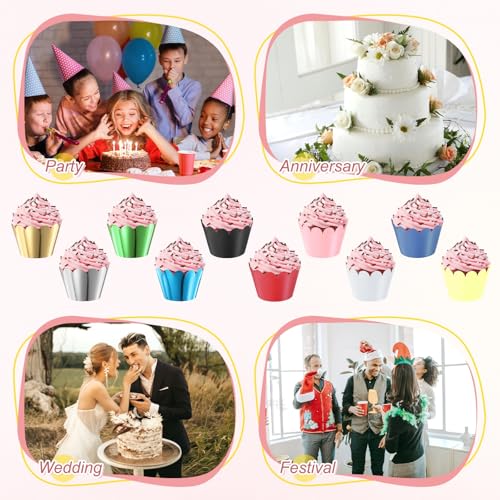 Pink Wave Cupcake Wrappers - 50 Pack Standard Baking Cups for Weddings & Parties