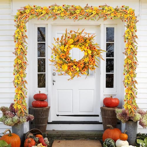 Artificial Fall Leaves Garland - 6ft Thanksgiving Decor with Golden Style
