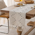 Joyfol Day Boho Table Runner - Farmhouse Stripe Cotton with Tassels, 13 x 90 Inch, Grey