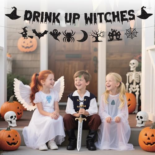 Halloween Witch Banner Garland - 2Pcs Glitter Black Witch Party Decorations with Variation: Black