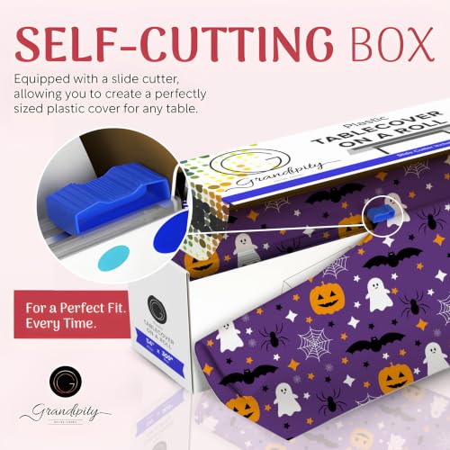 Halloween Purple Plastic Table Cloth Roll - 54in x 3600in, Party Cover