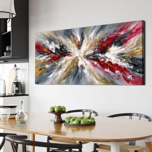 Graffiti Abstract Wall Art Canvas - 40x20 Inch Modern Home Decor with Red Black and Gold Accents - Variation of THIS listing