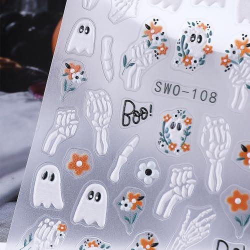 Halloween Nail Stickers for Nail Art 3D Ghost Pumpkin Spider Web - Style1