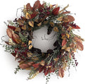 Fall Wreath for Front Door 24 Inch Artificial Red Broad Leaves Burgundy Berry