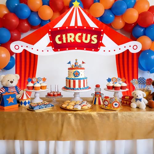 Carnival Party Decorations Set with Circus Tent Awning and Red White Banners