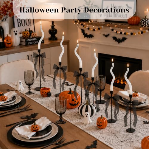 Ghost Candles with Candleholder - 3pcs Halloween Indoor Decor Set with Ribbons