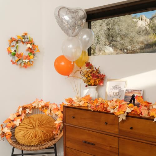 5 Pack Fall Leaf Garland with Lights - 29.5Ft Artificial Autumn Decorations for Thanksgiving Halloween