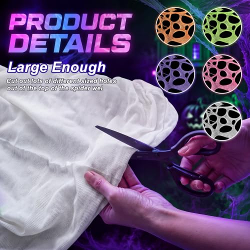 Glow in The Dark Halloween Spider Web 1500 Sq Ft with Black Light & Stakes - 5 Colors