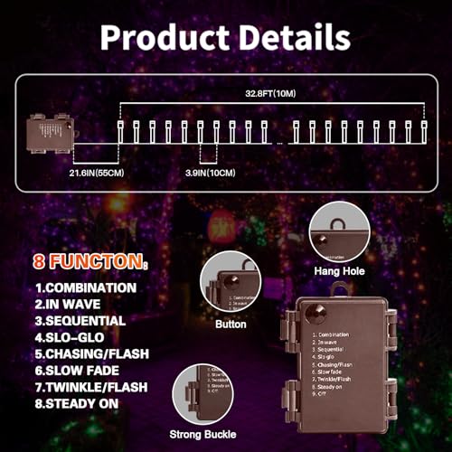 Orange and Purple Battery Operated Halloween String Lights 34.1FT 100 LEDs Waterproof Xmas Decor