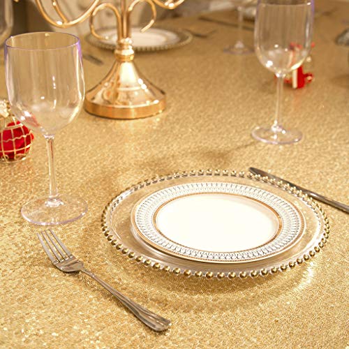 Amber Gold Sequin Round Tablecloth 120 Inch Sparkly Overlay for Weddings & Parties