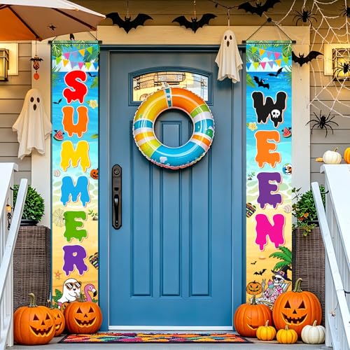 Summerween Party Banner - Halloween in Summer Porch Sign for Garden & Beach Decorations