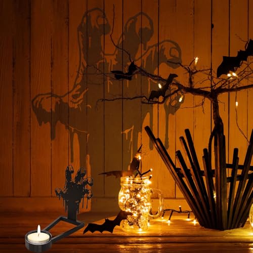 Halloween Shadow Candle Holder - Black Palm Design for Spooky Decor - Variation: Palm