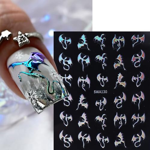 Halloween Nail Art Stickers - Gold Silver Bat 3D Self-Adhesive Decals for Manicure