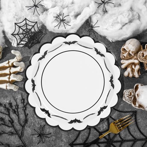 Black Bat Halloween Paper Plates 50 Pack - 9 Inch Disposable Party Tableware