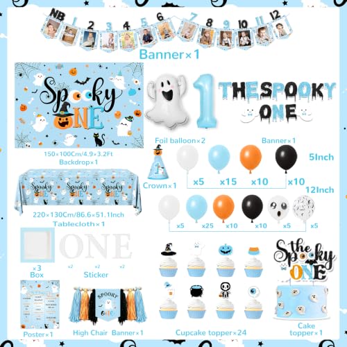 Blue Spooky One First Birthday Decorations Kit - Halloween Party Supplies for Boy