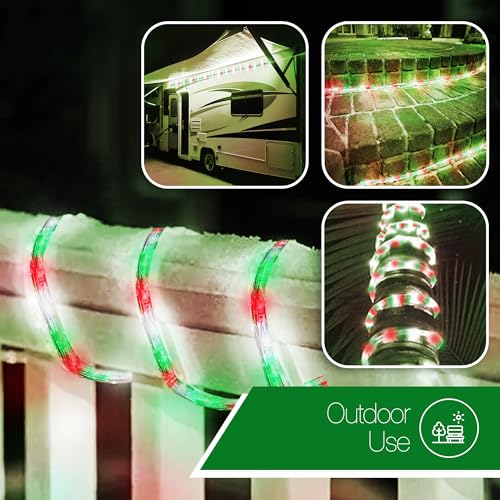 LED Rope Light 24Ft Waterproof Indoor Outdoor Color Variations of Red, Green, White
