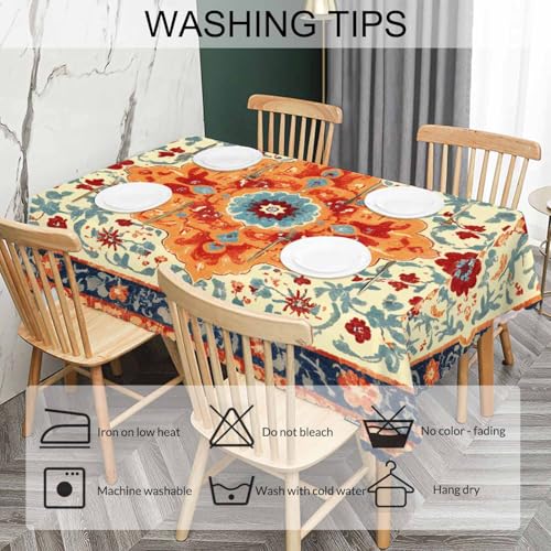 70x52 Inch Boho Carpet Tablecloth Rectangular Ethnic Southwest Rug Orange Wipeable