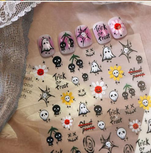 Halloween Nail Stickers for Nail Art Ghosts Pumpkins Skull Bat Decals - Decals-c / 1