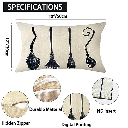 Halloween Witch Broom Throw Pillow Cover 12x20 Inch Black Home Decor