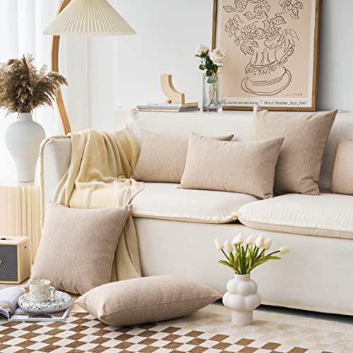24x24 Inch Set of 2 Linen Pillow Shams - Light Beige European Cushion Covers
