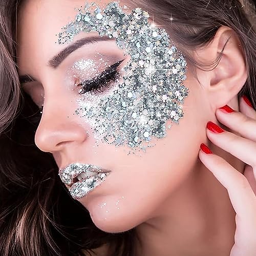 Silver Body Glitter Gel for Festivals & Makeup - Chunky Mermaid Sequins
