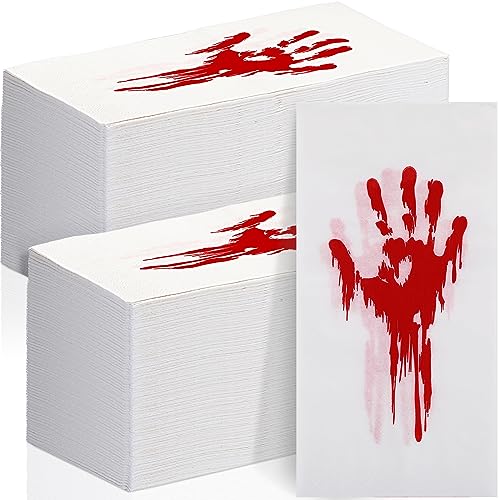 Halloween Disposable Paper Napkins with Bloody Handprint Pattern - 200 Pack