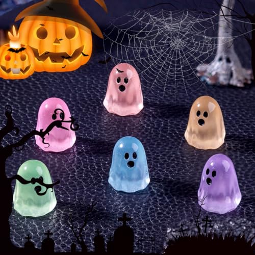 36pcs Luminous Mini Resin Ghosts for Halloween Party Decor - Glow in Dark Figurines