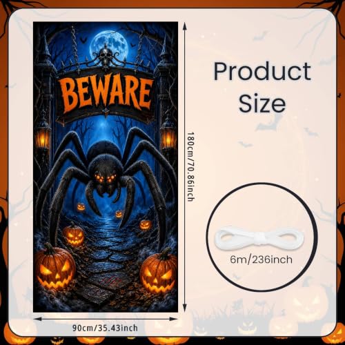 Halloween Door Cover Banner with Spider Web Pumpkin Haunted House Decor
