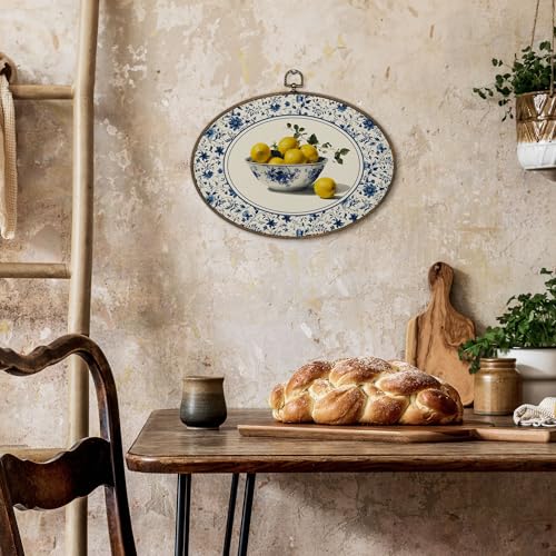 Oval Wall Art Decor - Chinoiserie Floral Lemon Design, 8.6x11.4 inches - Lemon-C Variation